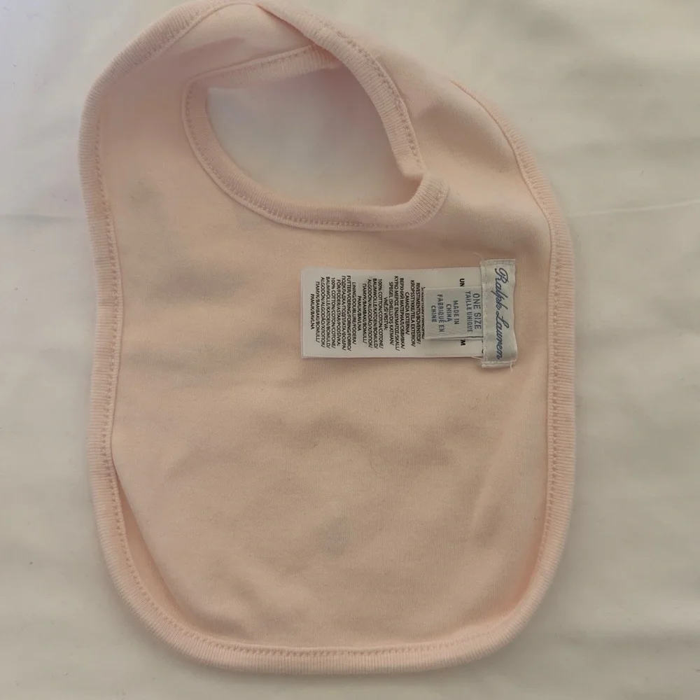 Ralph Lauren Light Pink Baby Bib and Hat Set